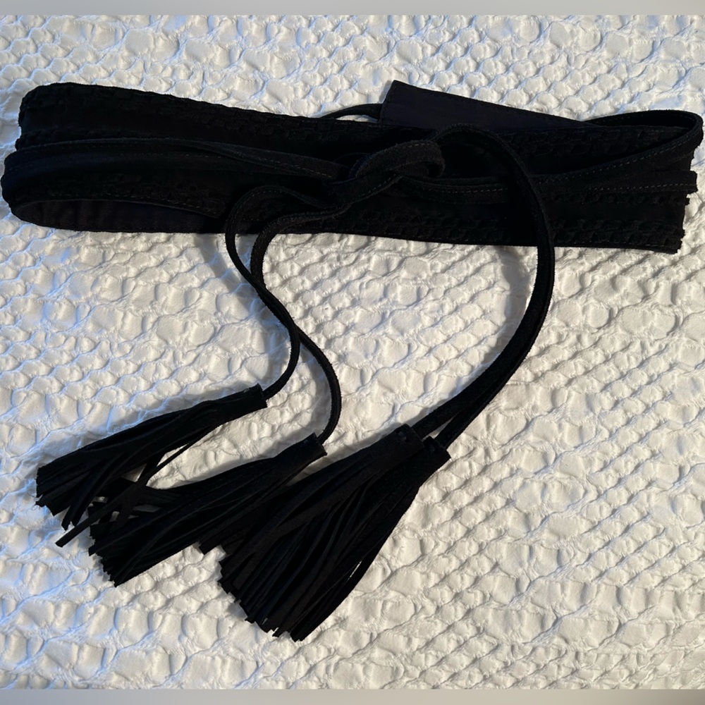 MAJE purchased in Barcelona black suede wrap belt with tassels